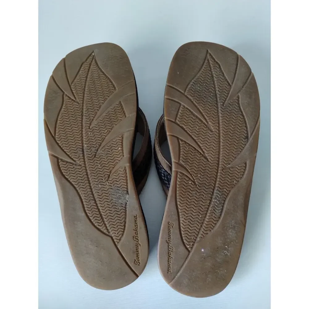 Tommy Bahama Anchor's Away Flip Flop Sandals Mens Size 10 Brown Tan Leather